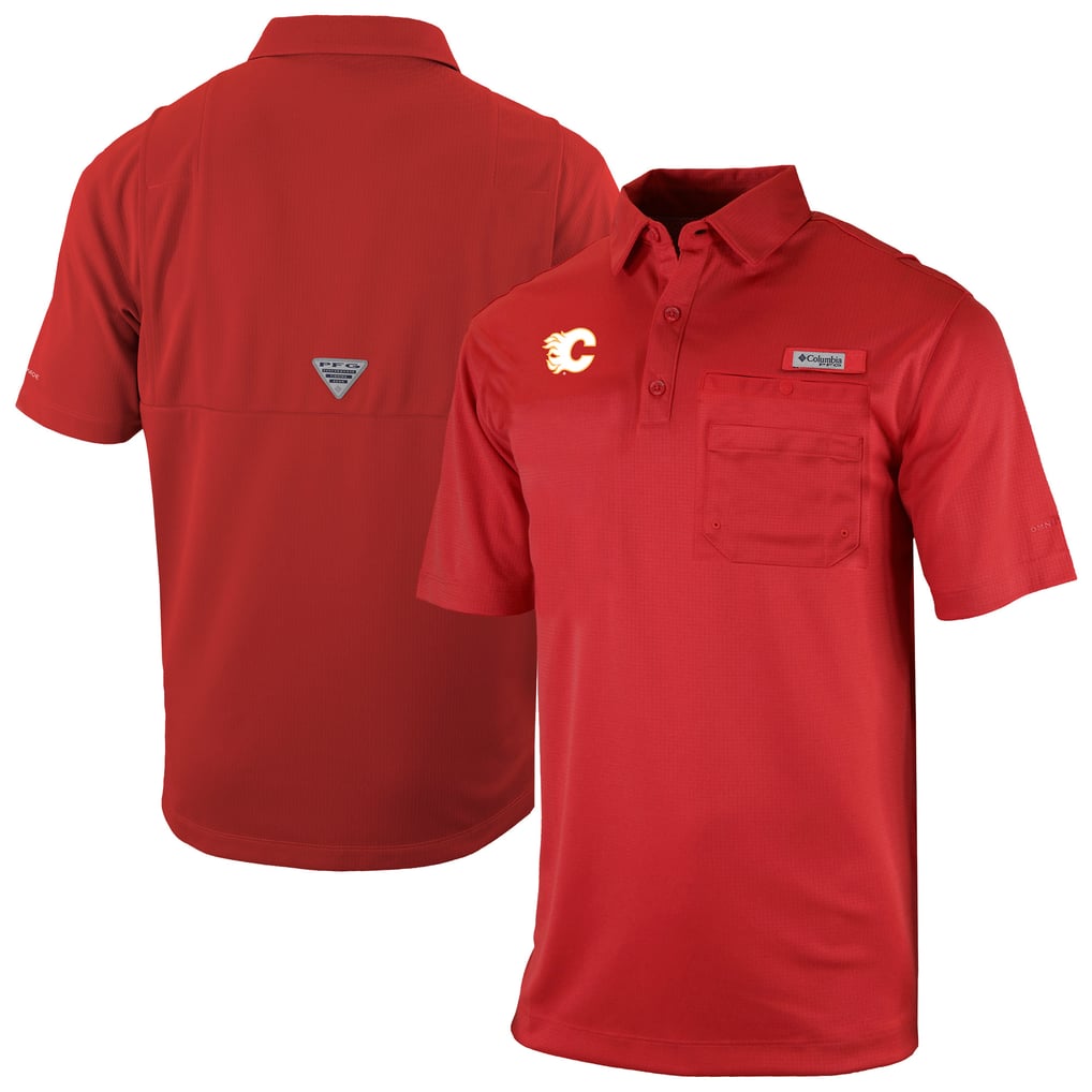  Calgary Flames Columbia Flycaster Omni-Wick Pocket Polo - Red